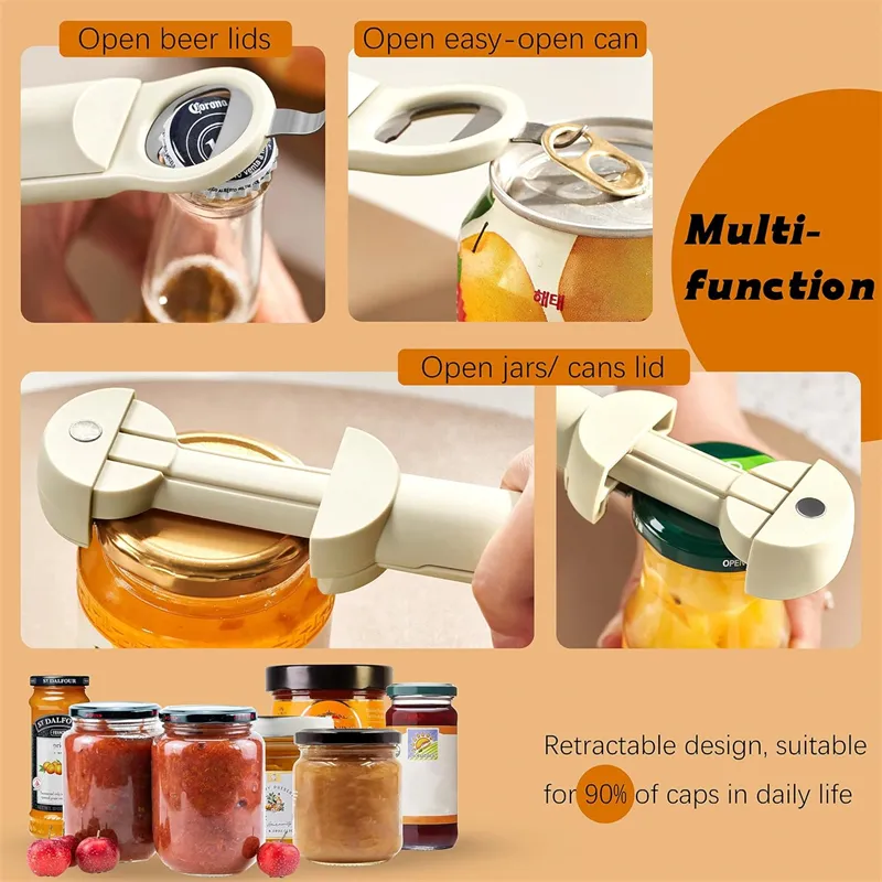 🧂🍾3-in-1 Multifunction Jar Opener Retractable Glass Jars Beer Cap Opener Labor-Saving Kitchen Tools