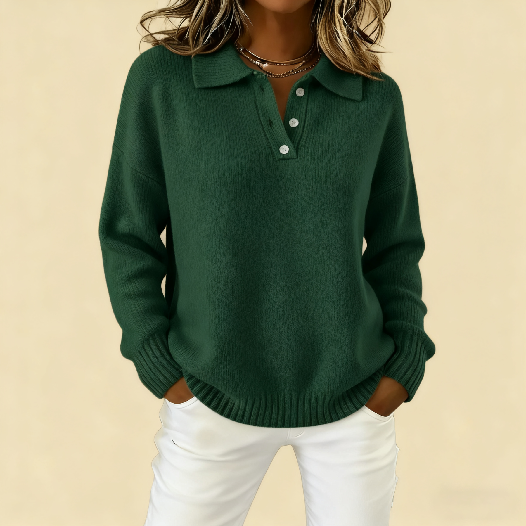 🔥【CLEARANCE SALE】Classic Polo Neck Button-Down Solid Color Sweater Top