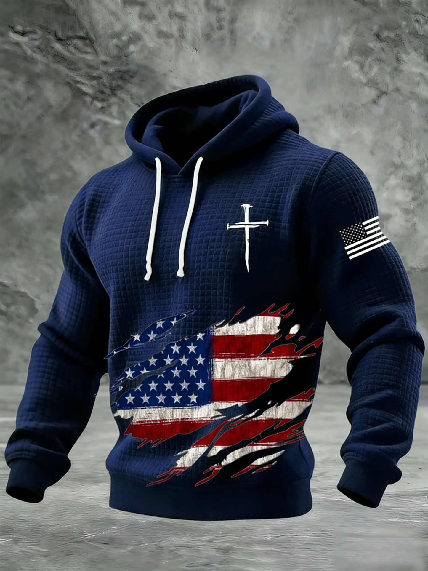 Men's Vintage American Flag Print  Hooded Sweatshirt