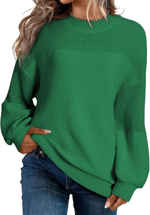 Women's Casual Long Sleeve Loose Round Neck Knit Solid Colour Pullover Sweater