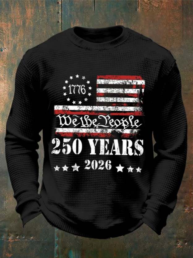 🎖️Men's 250th America Anniversary Casual Printed Waffle Fabric Long-Sleeved T-Shirt