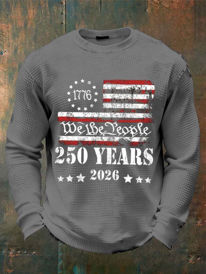 🎖️Men's 250th America Anniversary Casual Printed Waffle Fabric Long-Sleeved T-Shirt