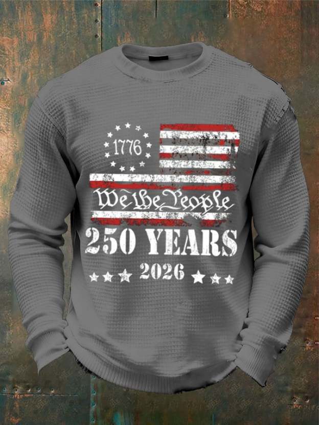 🎖️Men's 250th America Anniversary Casual Printed Waffle Fabric Long-Sleeved T-Shirt