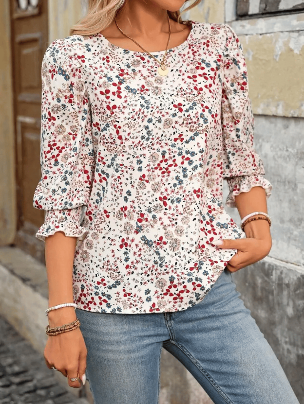 Hot Sale-Women Dressy Casual 3/4 Length Sleeve Blouses with Smocked Cuffs