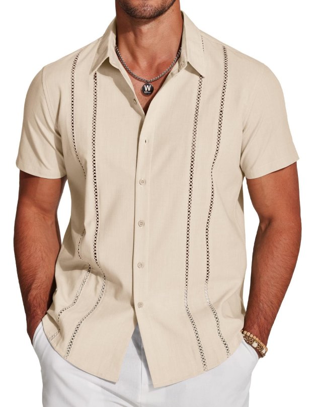 🔥Father's Day Deal: 49% OFF -Men's Cuba Guayabera Exquisite Hollow Embroidered Button Front Shirt