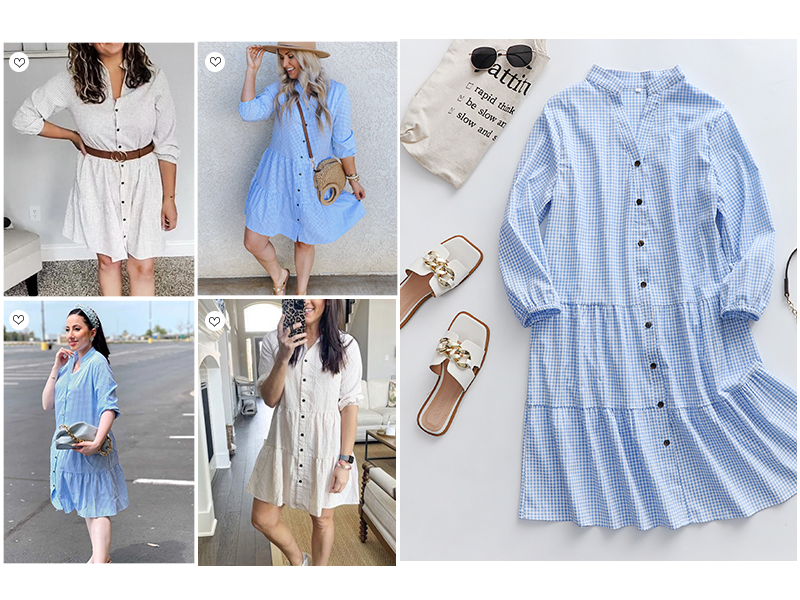 Women&rsquo;s Summer Dresses Casual V Neck Button Down 3/4 Sleeve Floral Print Loose Flowy Shirt Dress