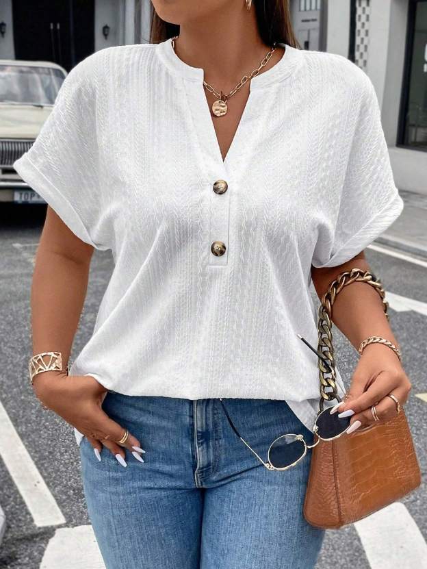 Notched Neck Batwing Sleeve Top