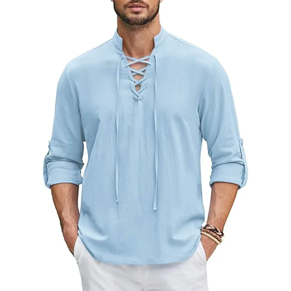 Men's Renaissance Shirt Pirate Medieval Viking top Cotton Linen Shirts 