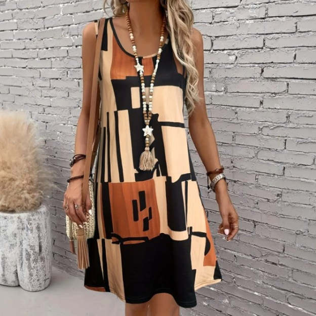 Anya Geometric Pattern Sleeveless Summer Midi Dress