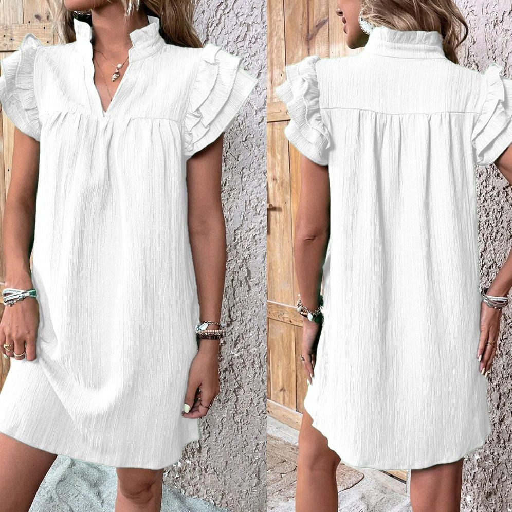 Frill Notched Flounce Sleeve Mini Dress