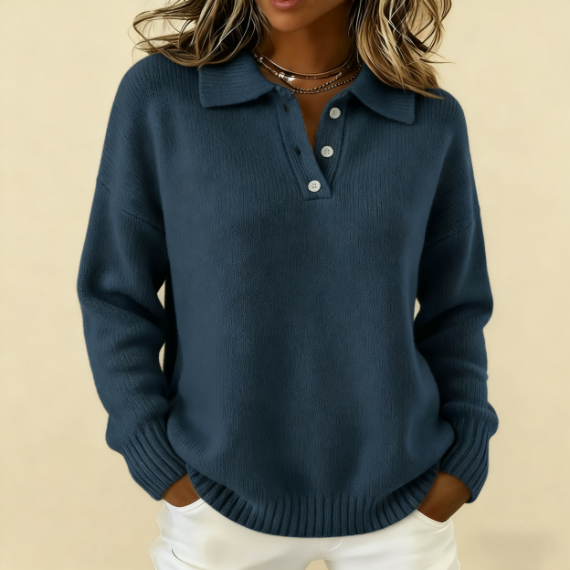 🔥【CLEARANCE SALE】Classic Polo Neck Button-Down Solid Color Sweater Top