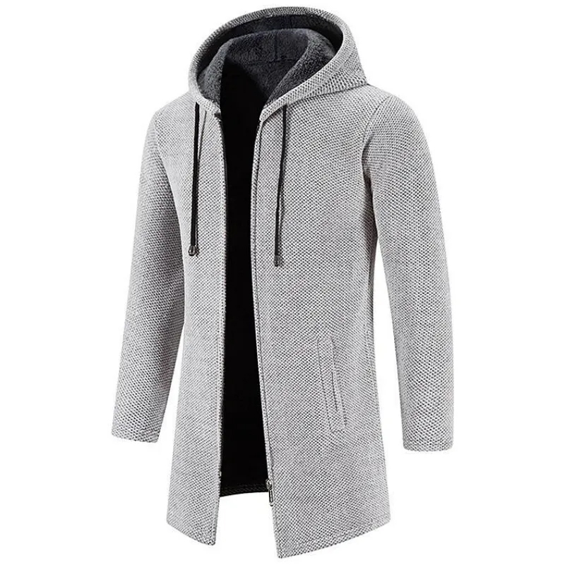 FREE SHIPPING - Men's Mid Length Fleece Padded Zipper Hooded Cardigan
