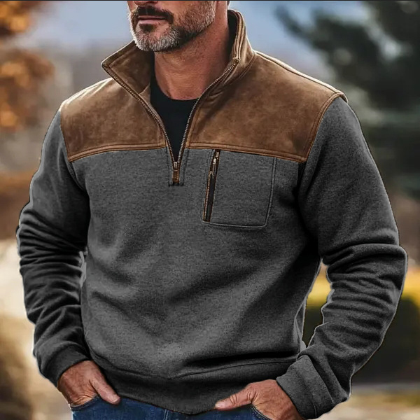 🔥BUY 2  FREE SHIPPING - Retro Half-Zip Fleece Sweatshirt European Style Thick Warm Pullover