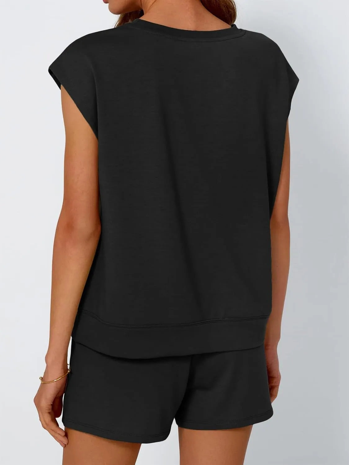 Round Neck Cap Sleeve Top and Shorts Set