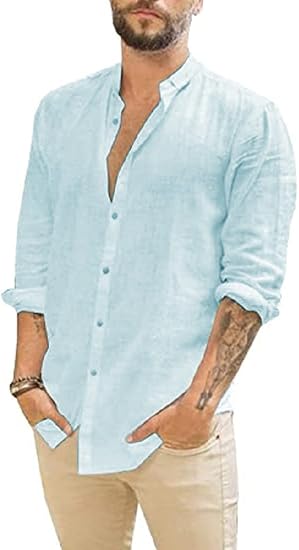 Cotton Linen Men's Shirt Long Sleeve