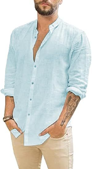 Cotton Linen Men's Shirt Long Sleeve