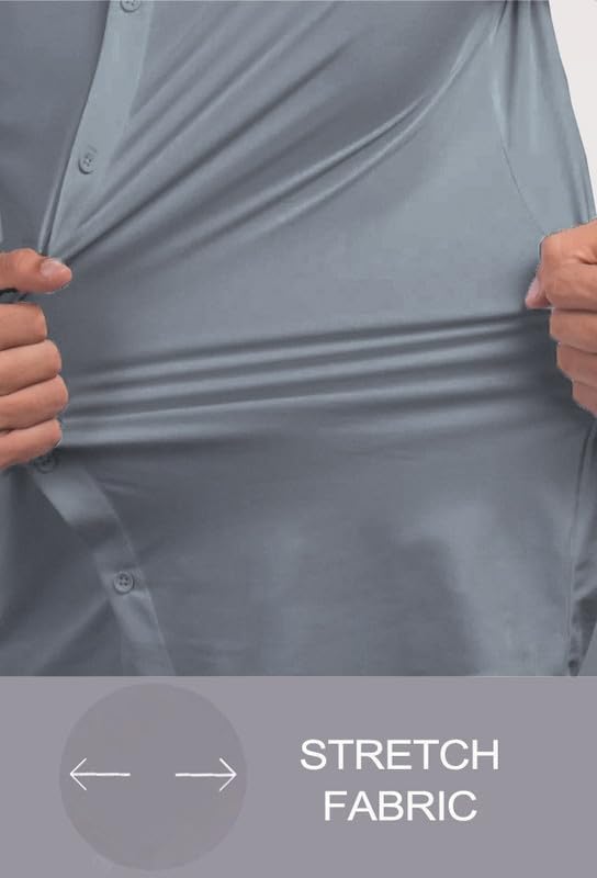 Men’s Muscle Fit Dress Shirts Athletic Slim Fit Short Sleeve Stretch Casual Button Down Shirt