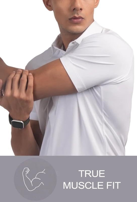 Men’s Muscle Fit Dress Shirts Athletic Slim Fit Short Sleeve Stretch Casual Button Down Shirt