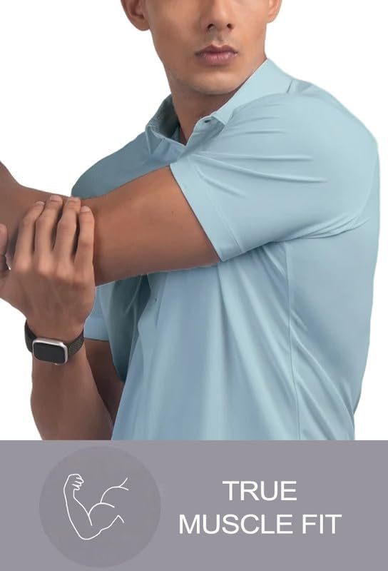 Men’s Muscle Fit Dress Shirts Athletic Slim Fit Short Sleeve Stretch Casual Button Down Shirt