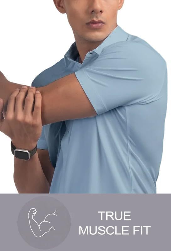 Men’s Muscle Fit Dress Shirts Athletic Slim Fit Short Sleeve Stretch Casual Button Down Shirt