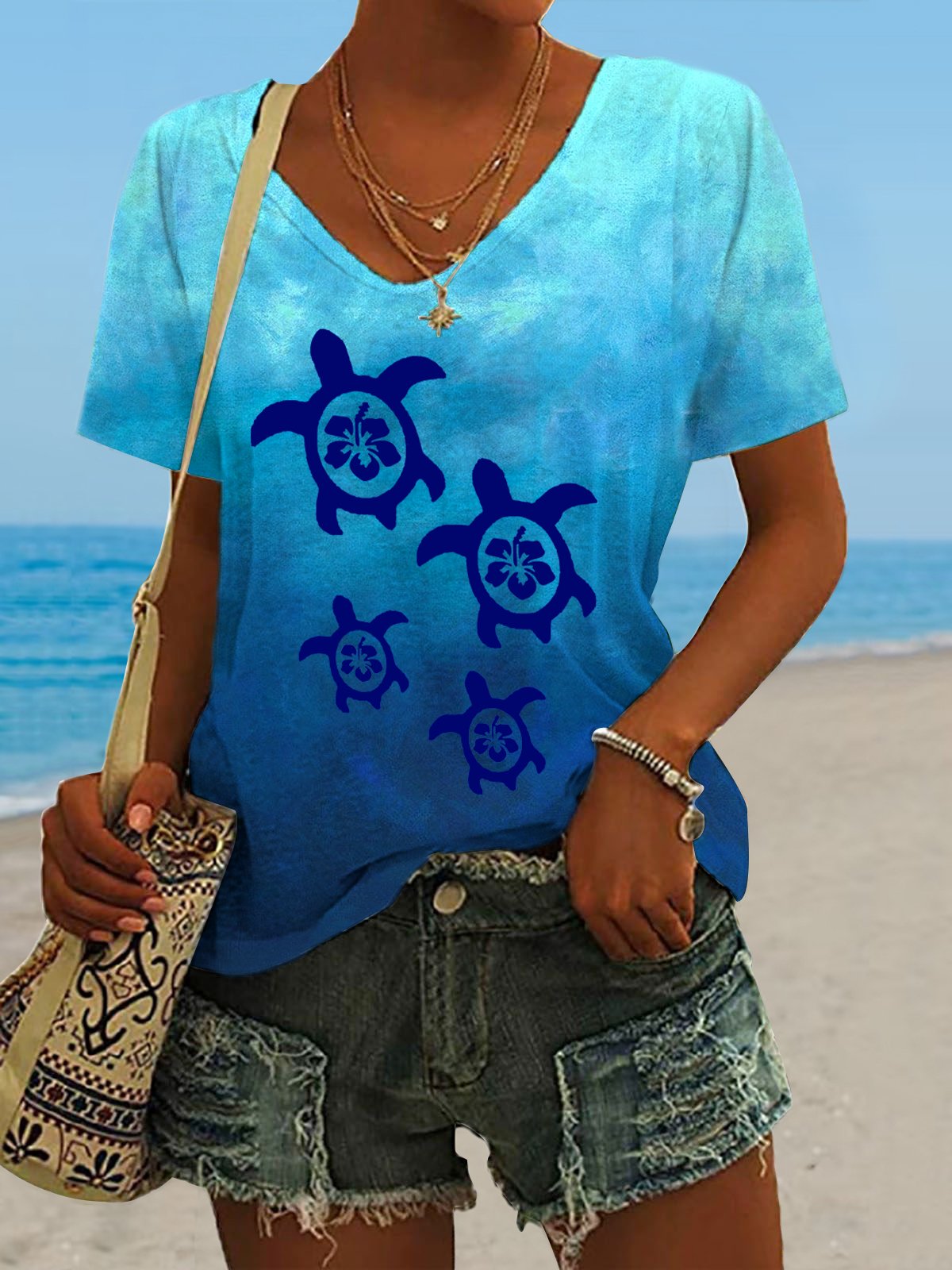 🔥Buy 3 Get 10% Off🔥Women's Hawaiian Turtle Print Casual V-Neck T-Shirt
