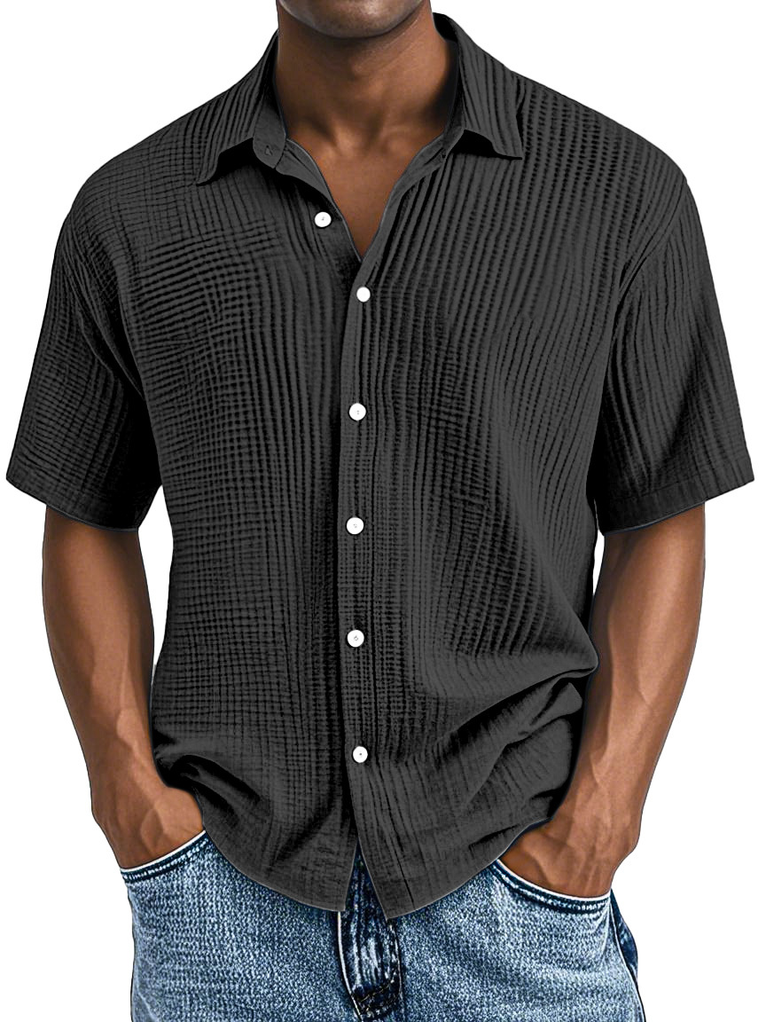 Men's Casual Loose And Comfortable Textured Short-sleeved Shirt