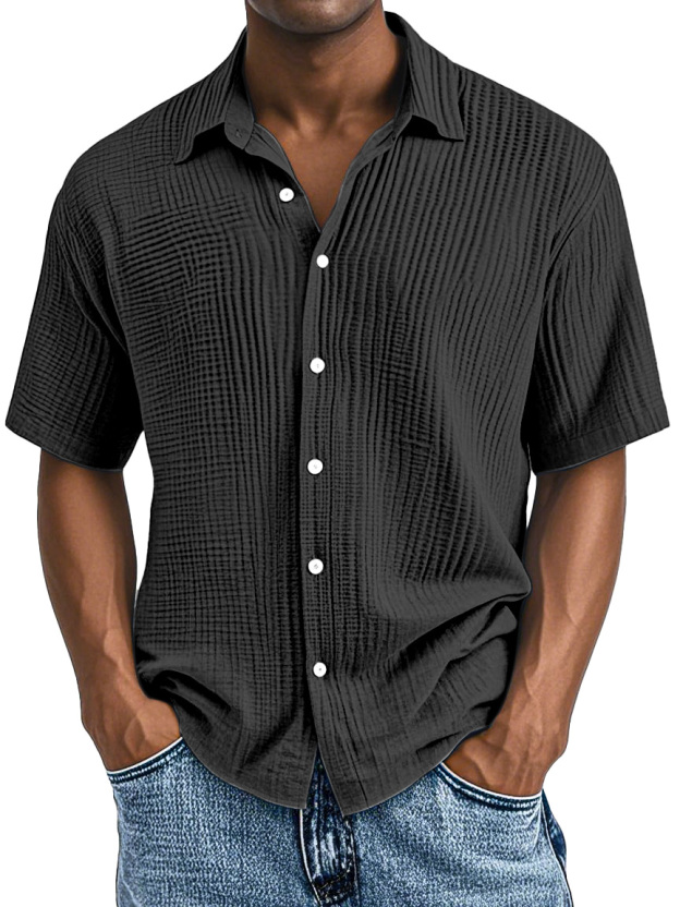 Men's Casual Loose And Comfortable Textured Short-sleeved Shirt