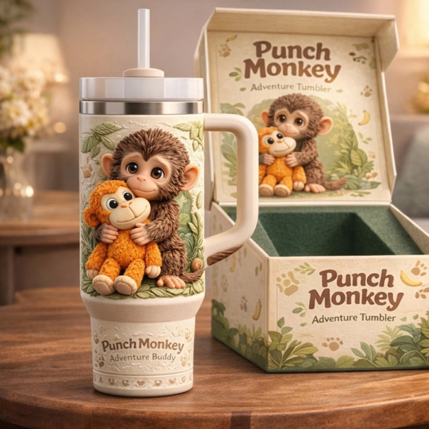 🐒 Punch Monkey 3D Relief Car Tumbler💕