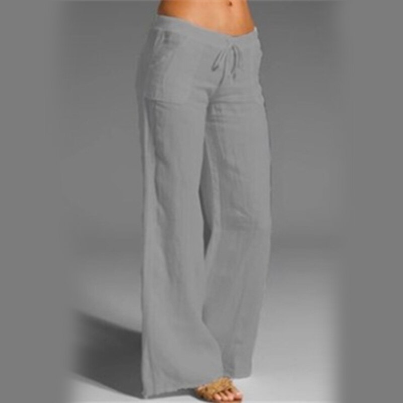 Women's Casual Solid Color Cotton Wide-Leg Pants