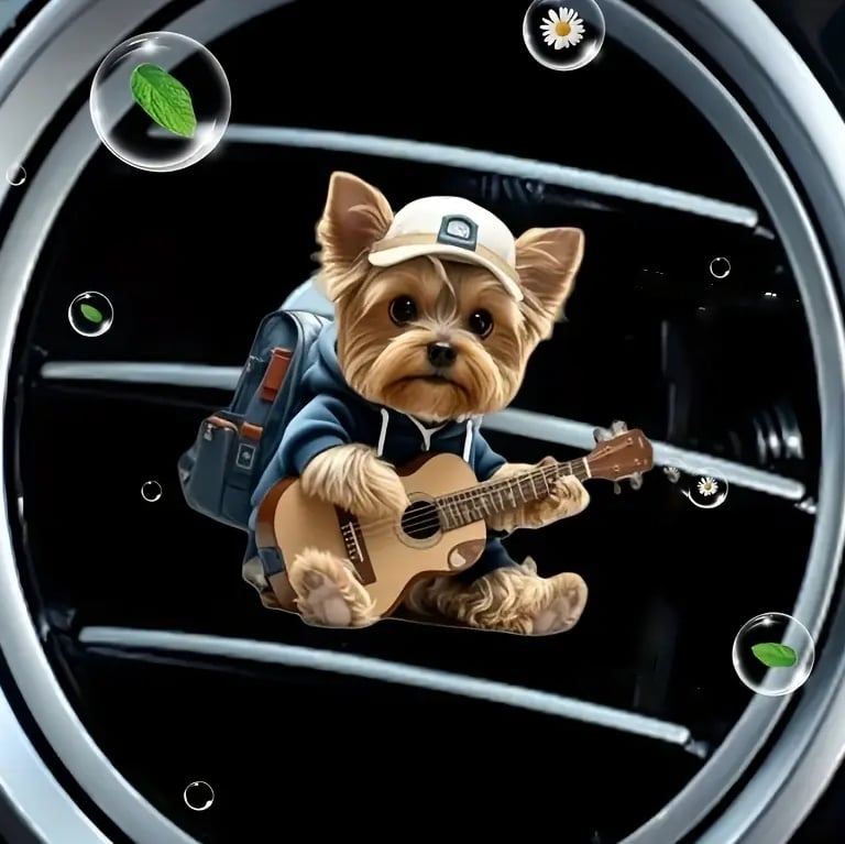 🎸🐶Strumming Yorkie Car Vent Clip