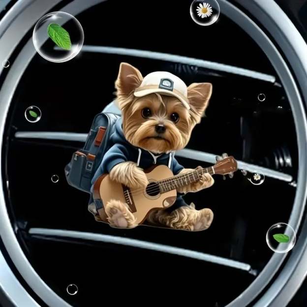 🎸🐶Strumming Yorkie Car Vent Clip