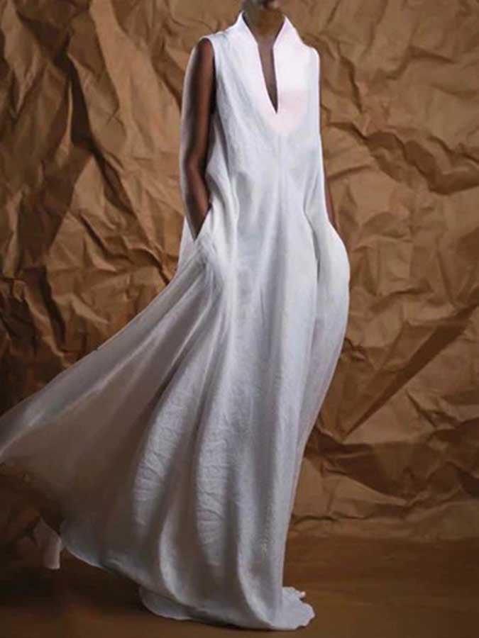 Casual Cotton Linen Solid Color Dress