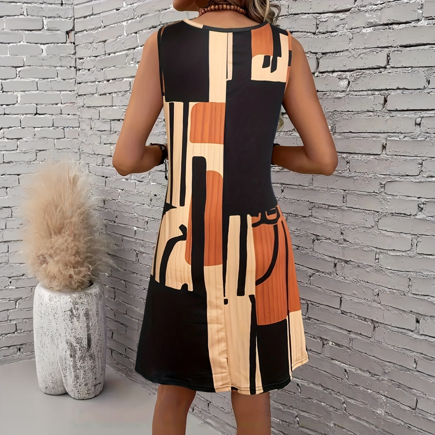 Anya Geometric Pattern Sleeveless Summer Midi Dress