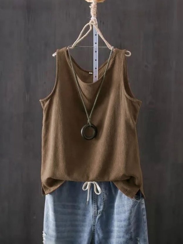 Women's Pure Color Casual Cotton Linen Vest