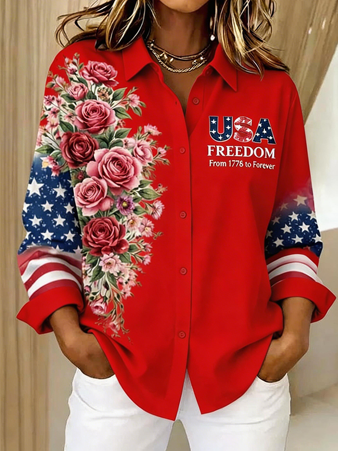 Women'S Casual American 250th Anniversary Commemorative Printed Shirt