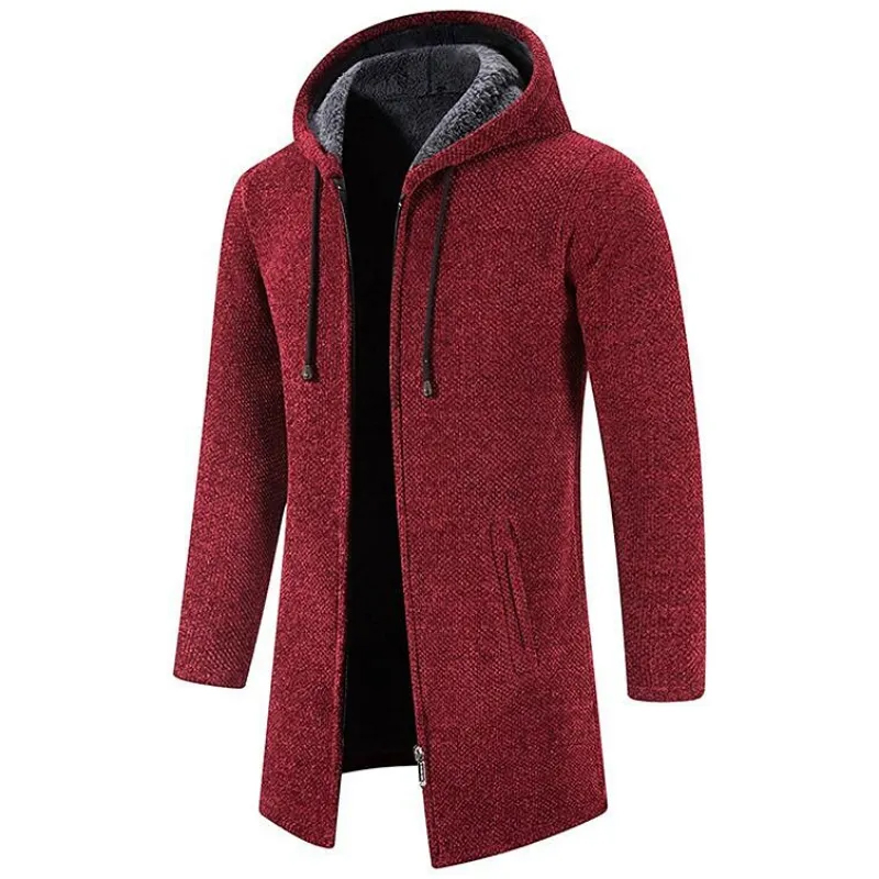 FREE SHIPPING - Men's Mid Length Fleece Padded Zipper Hooded Cardigan