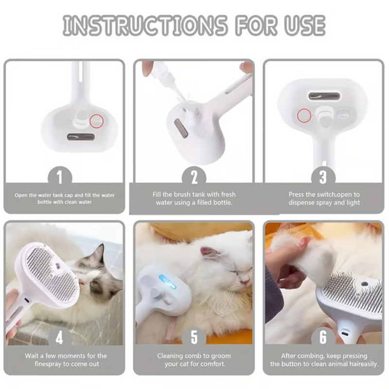 Self-Cleaning Spray Cat Brush for Shedding