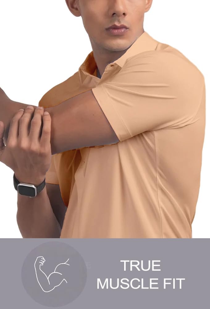 Men’s Muscle Fit Dress Shirts Athletic Slim Fit Short Sleeve Stretch Casual Button Down Shirt