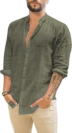 Cotton Linen Men's Shirt Long Sleeve