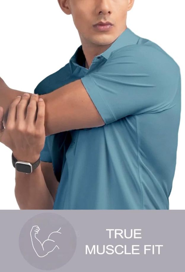 Men’s Muscle Fit Dress Shirts Athletic Slim Fit Short Sleeve Stretch Casual Button Down Shirt