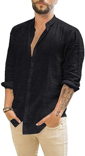 Cotton Linen Men's Shirt Long Sleeve