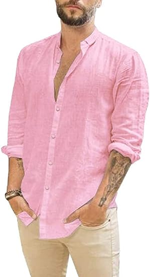 Cotton Linen Men's Shirt Long Sleeve