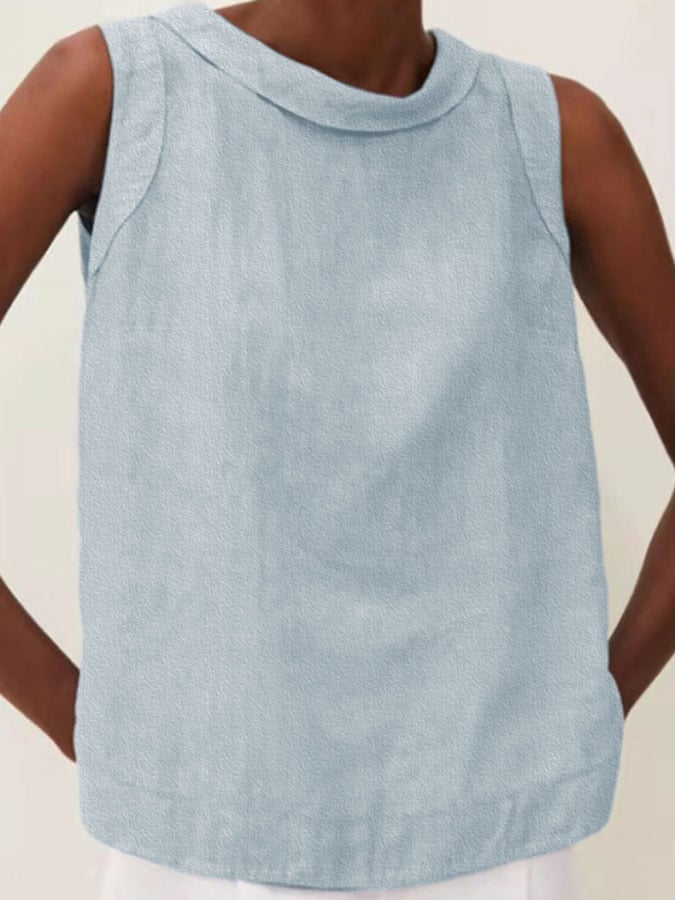 Solid Color Cotton And Linen Vest