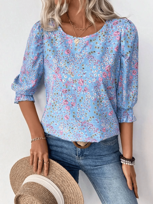 Hot Sale-Women Dressy Casual 3/4 Length Sleeve Blouses with Smocked Cuffs