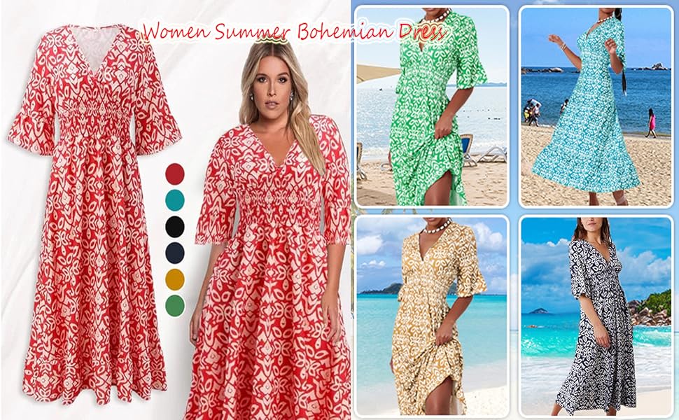 L&auml;ssiges langes Kleid mit V-Ausschnitt