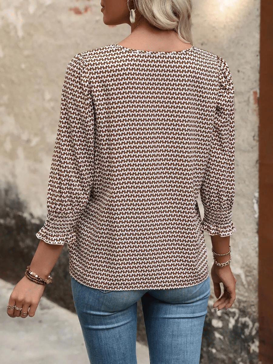 Hot Sale-Women Dressy Casual 3/4 Length Sleeve Blouses with Smocked Cuffs