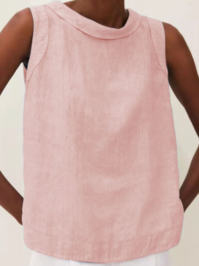 Solid Color Cotton And Linen Vest