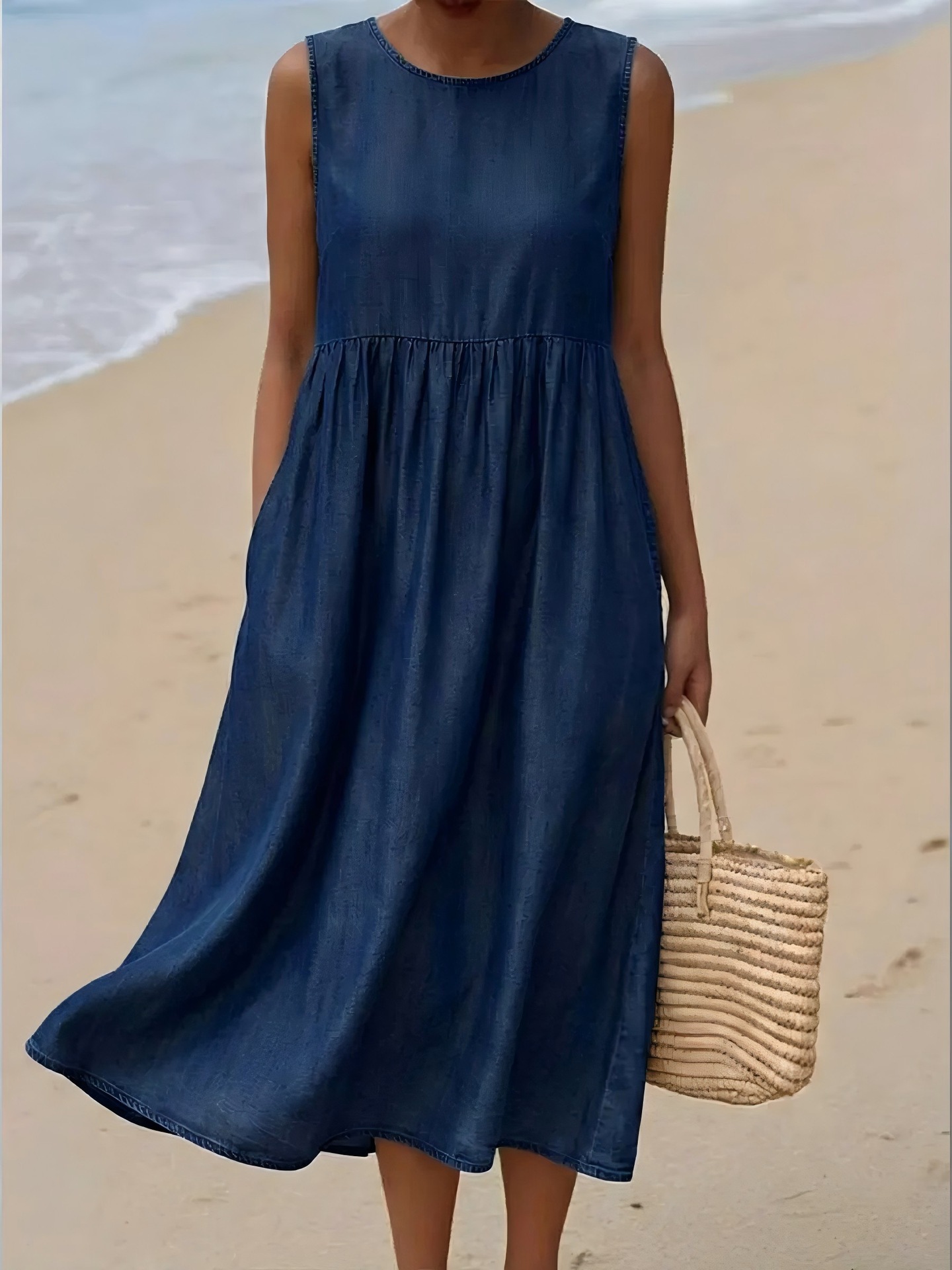Sleeveless Blue Midi Dress
