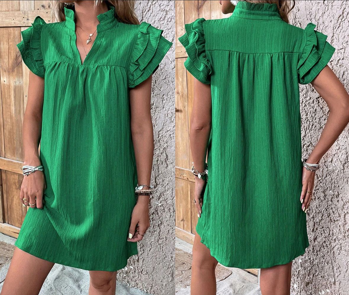 Frill Notched Flounce Sleeve Mini Dress