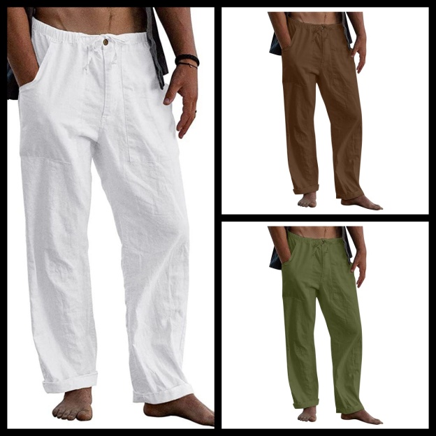Men's loose casual cotton and linen trousers